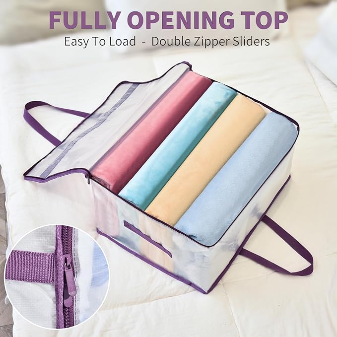 20 Gallon Large Clear Blanket Storage Bags for Bedding with Zipper Handles, 76L Oversized Comforter Storage Bag King Size, Folding Plastic Bedding Storage for Clothes, Bed Sheet, Pillow, Toys, 6Pack