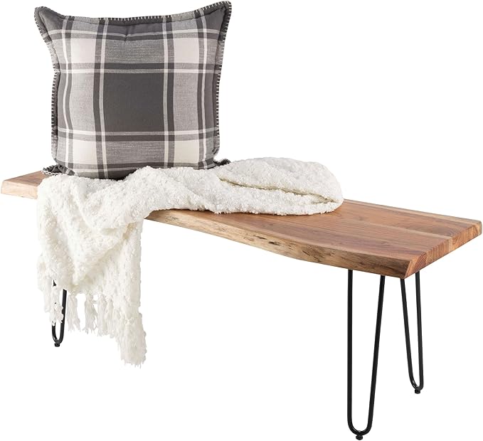 Alaterre Furniture Live Edge Wood Bench with Hairpin Metal Legs - Industrial Modern Entryway Bench with Minimalist Design - Furniture for Entryway, Dining Room, Kitchen, or Bedroom (48 Inch)