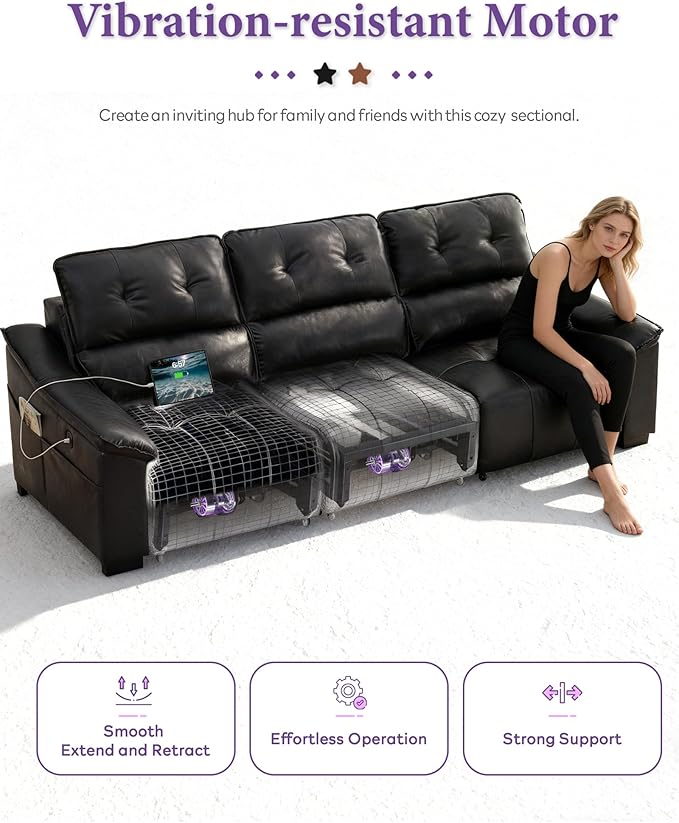 TYBOATLE Electric Reclining Sectional Couch, Power Recliner Sofa w/USB & Type-C Charging Ports and Cup Holders, Leather Reclining Sofa for Living Room, Home Theater