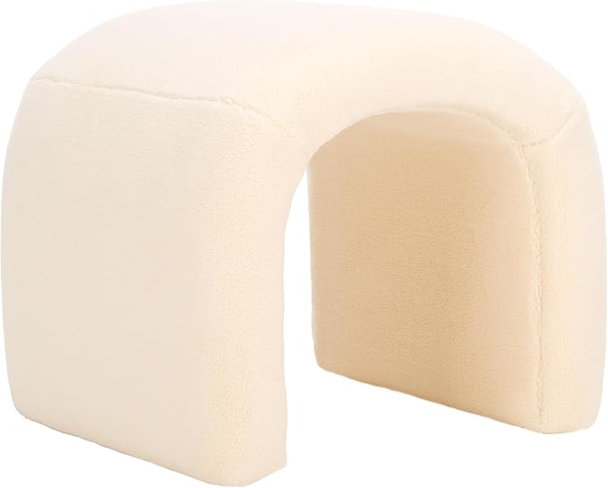 SAFAVIEH Home Collection Kibo Cream Faux Shearling Waterfall Curved Ottoman (Fully Assembled)