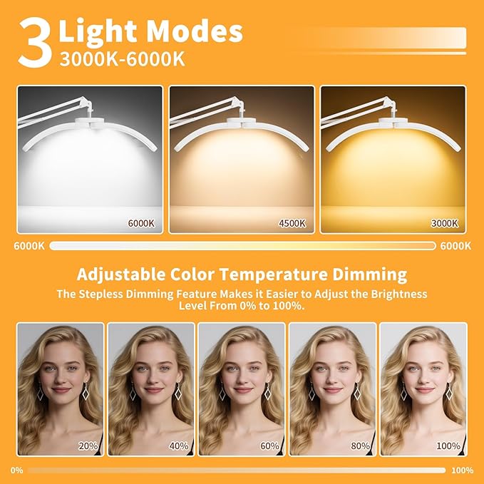 2-in-1 Lash Light - 2026 Upgraded Professional LED Half Moon Lamp for Eyelash Extensions, Tattoo, Nail Artists, Salon SPA, Adjustable Brightness & Color Temperature, Remote Control (White)