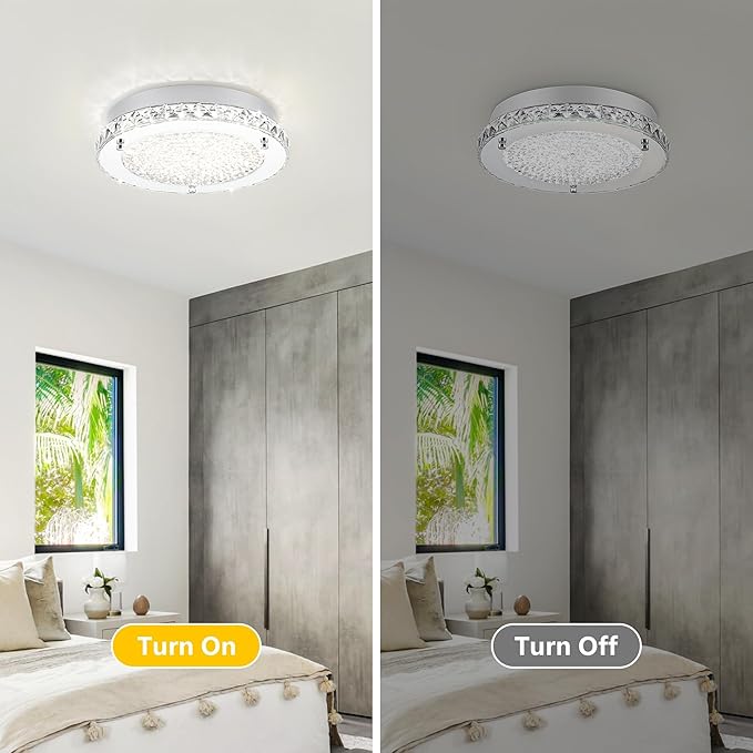 Crystal Ceiling Light Fixture 13 Inch Flush Mount Ceiling Light LED 4000K Dimmable Modern Ceiling Lamp for Bedroom Bathroom Island