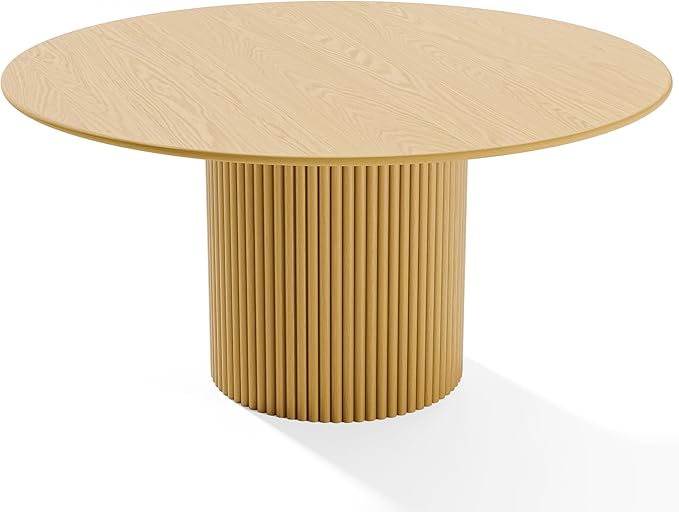 Casaphoria 60" Round Dining Table, Modern Wood Kitchen Table with Cylinder Stripe Base for Living Room & Dining Room, Easy Assembly Farmhouse Furniture for 4-6, Oak