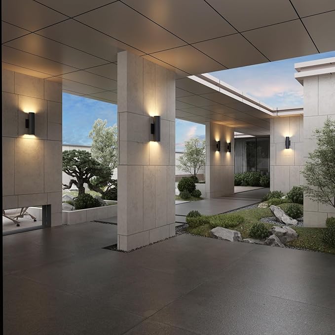 Outdoor Wall Lights, E26 Base, Aluminum Waterproof Modern Wall Sconces Cylinder Design, Black Modern Up and Down Wall Light Fixture Wall Sconces for Living Room,Garage, Porch and Patio
