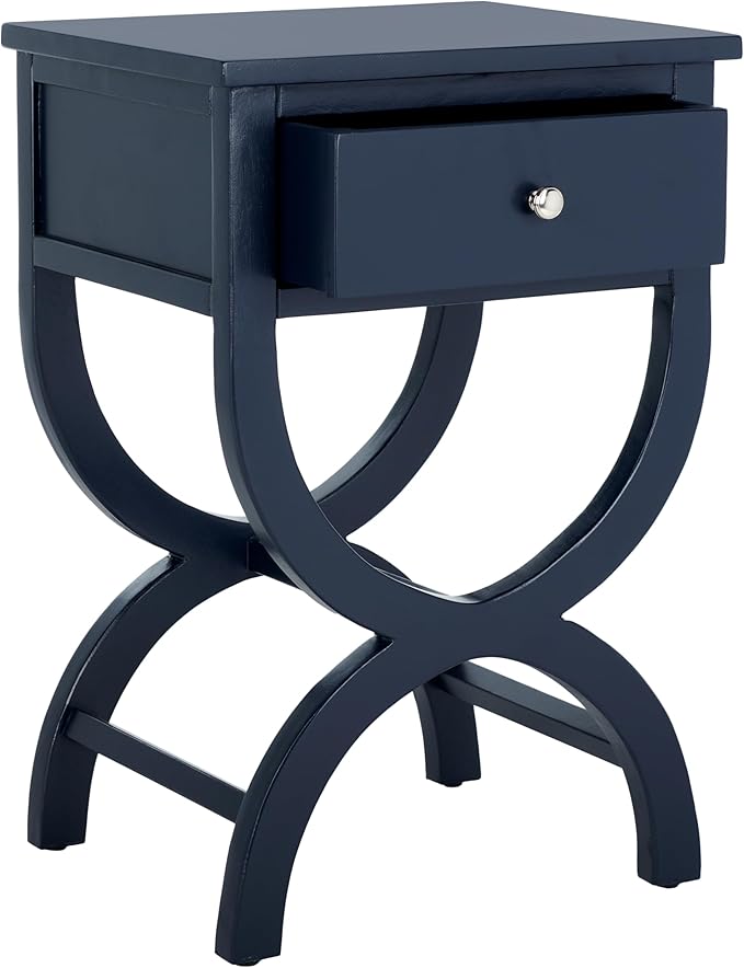 SAFAVIEH Home Collection Maxine Navy Blue 1-Drawer Accent Table Nightstand Bedside Accent Table (Fully Assembled)