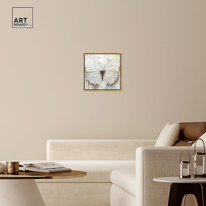 Art Remedy Neutral Beauty Chic Farmhouse Canvas Wall Art, Gold Floater Frame, 20"x20"