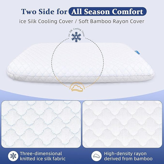 SofGlowly Thin Flat Pillow for Sleeping – 2.25" Ultra Slim Cooling Memory Foam Pillow for Stomach & Back Sleepers, Low Profile Neck Alignment Design with Soft Washable Cover,Supportive & Comfortable