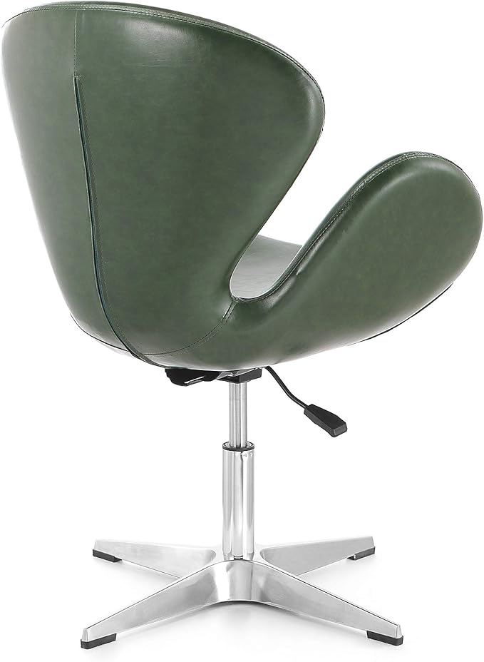 Manhattan Comfort Raspberry Adjustable Swivel Accent Chair Set of 2 with 360° Turn, Polished Chrome Base, Modern Retro Design, Ideal for Living Room and Home Office, Forest Green Faux Leather
