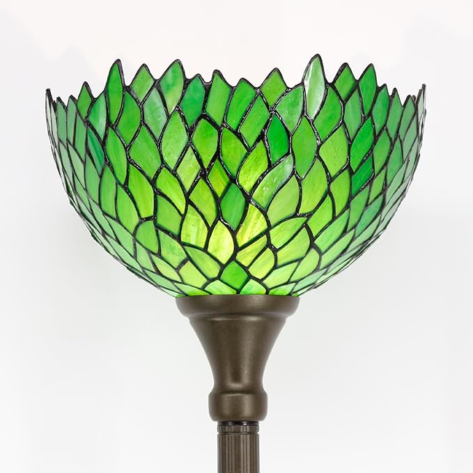 WERFACTORY Tiffany Floor Lamp Green Wisteria Stained Glass Light 12X12X71 Inches Pole Torchiere Standing Corner Torch Uplight Decor Bedroom Living Room Home Office S523 Series