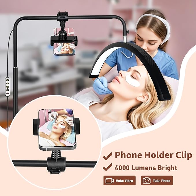 HITTI Half Moon Lash Light -Professional Eyelash Extensions LED Lamp with 5X & 10X Magnifier, Phone Holder & Remote for Esthetician, Nail Tech, Tattoo, Skincare, Salon SPA, Craft, Sewing - Black