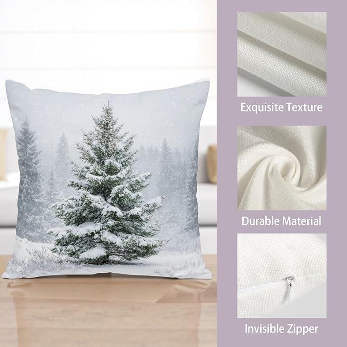 Winter Pillow Covers 16x16 Set of 2 Christmas Pine Tree Decorative Outdoor Throw Pillow Cases Rustic Natural Forest Snowflake Farmhouse Holiday Cushion Case for Home Couch Sofa
