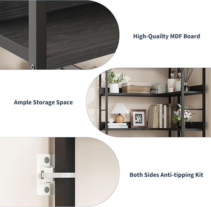 GarveeHome Arched Bookshelf Corner Bookcase, L Shaped Bookshelf Industrial Corner Bookshelves, Large Bookcase with Metal Frame, Corner Shelf Arch Display Rack for Living Room Bedroom