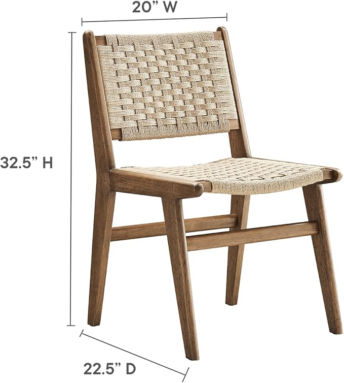 Modway Saoirse Woven Rope Wood Dining Side Chair in Walnut Natural