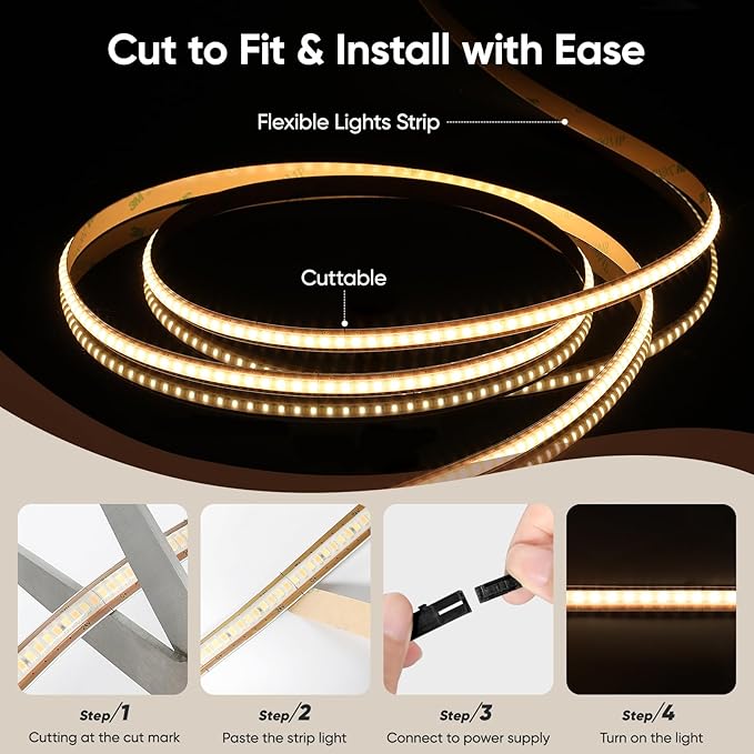 V4light Smart COB LED Strip Lights 32.8ft 24V, Tunable White 2700K–6500K Dot-Free Lighting, Alexa & Google Voice Control, App & Remote, CRI90+ Under Cabinet Lighting for Kitchen & Closet