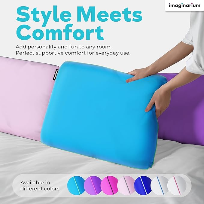 Imaginarium 2 Pack Memory Foam Pillows for Bed – 16" x 24" Standard – Fun Decorative Colorful Pillow for Sleeping – Back, Stomach & Side Sleepers – Includes 2 Extra Cooling Covers (Navy Blue)