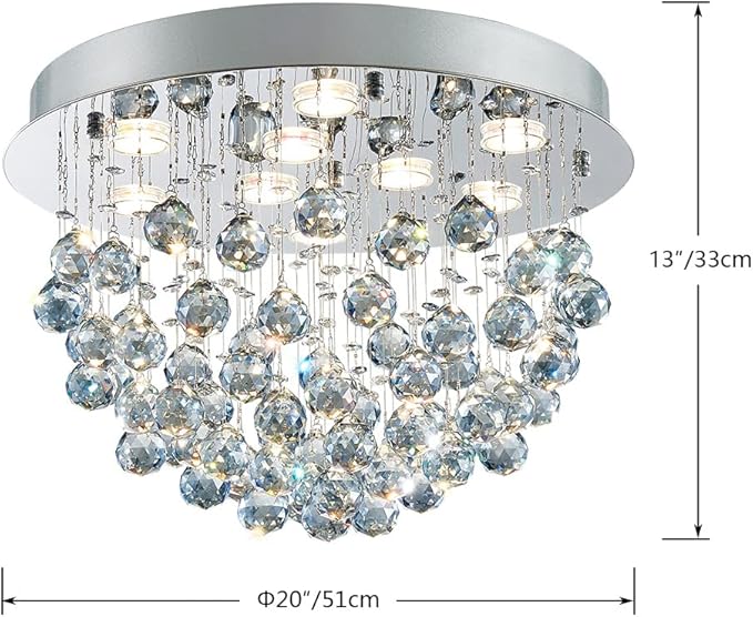 Saint Mossi 9-Lights Modern Chandelier K9 Crystal Light Fixture,Modern Flush Mount Ceiling Light Fixtures Raindrop Chandelier for Dining Room,Living Room, Light Blue Crystal & Chrome Finish