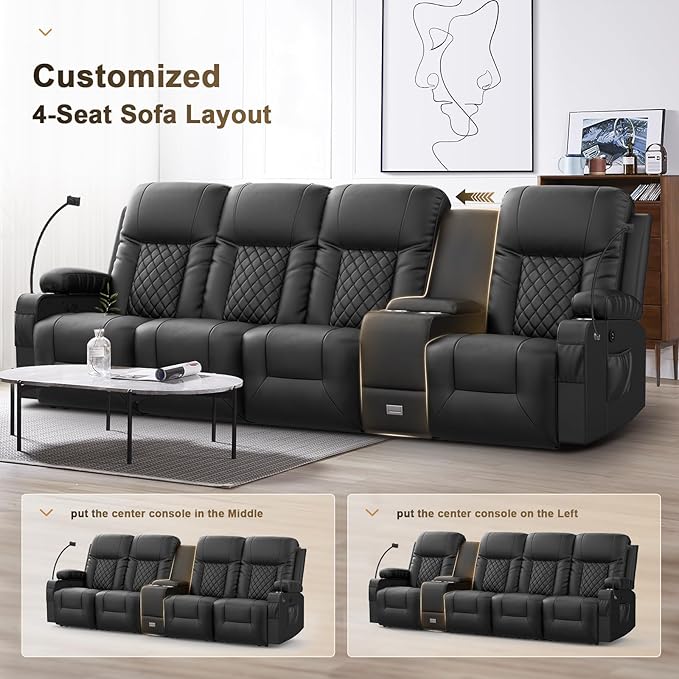 YONISEE Modern Reclining Sofa Set - 4 Seat Sofa & 1 Swivel Recliner Chair with Heat & Massage for Living Room