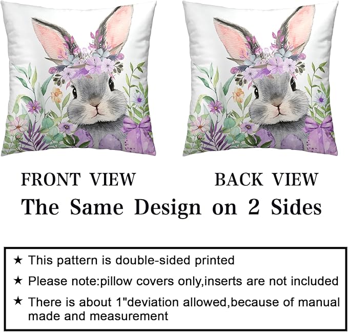 Pack of 2 Easter Pillow Covers 22x22 Floral Eggs Bunny Throw Pillow Covers Cross He is Risen Pillow Cases Purple Cushion Cases Easter Decorations for Home Couch Sofa Farmhouse