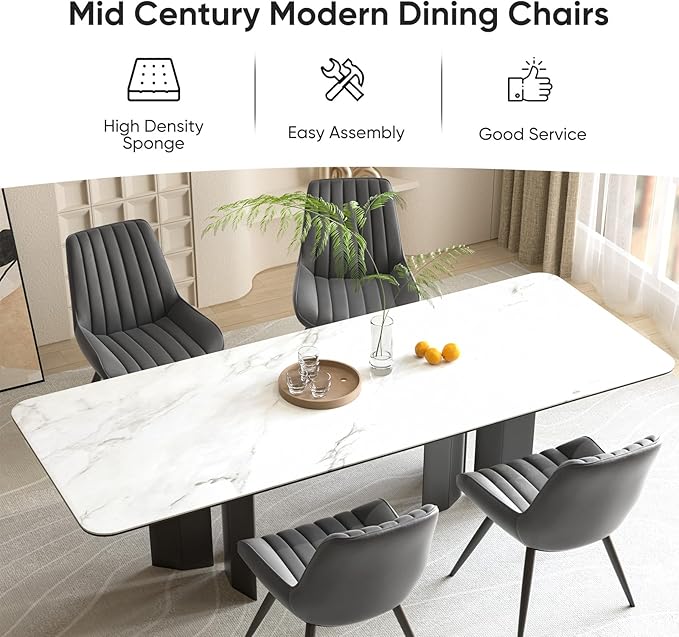 Nalupatio Modern Dining Chairs Set of 6, Comfy Dining Room Chairs with Thick Cushions, Upholstered Fabric Kitchen Side Chairs with Metal Legs, Dark Grey