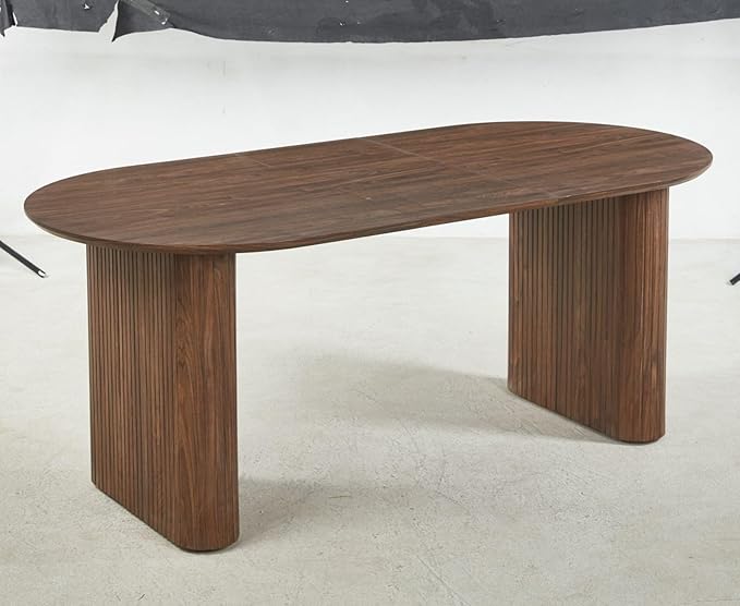 Ball & Cast 59.06"-90.55" Extendable Dining Table for 4-6,Modern Kitchen Oval Dinner Table with Removable Leaves Space Saving,Dining Room Table with Wood Strip Base for Kitchen Living Room,Walnut