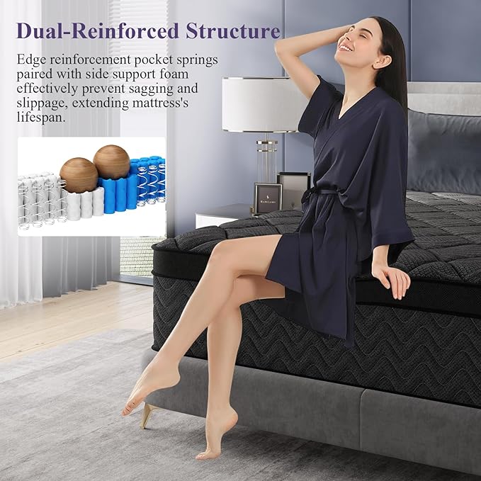 Full Size Mattress, 10 Inch Luxury Hybrid Full Mattress in a Box, Medium Firm Mattresses with Cooling Gel Memory Foam & Pocket Springs, Double Additional Support, 365-Night Trial