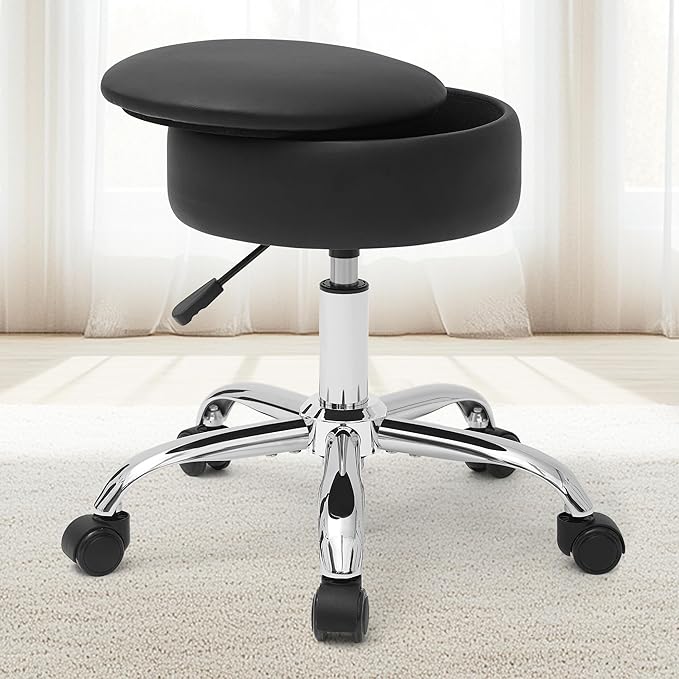Adjustable Vanity Stool with Storage Rolling Vanity Chair with Wheels Swivel Vanity Stool Chair for Vanity Makeup Stool Black