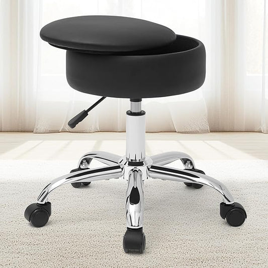 Adjustable Vanity Stool with Storage Rolling Vanity Chair with Wheels Swivel Vanity Stool Chair for Vanity Makeup Stool Black