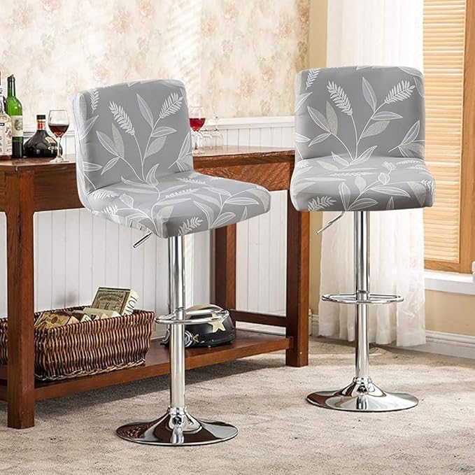 Levoberg Bar Stools Cover Set of 2 Printed Armless Swivel Barstools Slipcovers with Backs Stretch Square Counter Height Bar Stools Covers Mid Low Back Chair Cover for Kitchen Dining Room