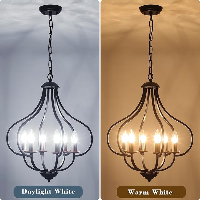 6 Lights Black Farmhouse Chandelier for Dining Room, Vintage Pendant Light Fixture Adjustable Hanging for Kitchen Island Foyer Hallway