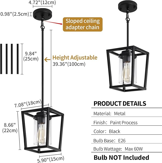 TOULMJ 3 Pack Black Pendant Lights Kitchen Island, Modern Lantern Pendant Light Fixtures, Farmhouse Kitchen Island Lighting Cage Metal Hanging Ceiling Light Fixture for Hallway Entryway Dining Room