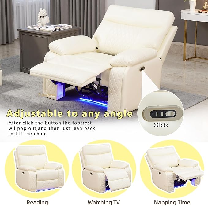 A Ainehome Power Theater Recliner Chair, Electric Leather Reclining Sofa Couch Chairs for RV, Single Recliner for Living Room, Reclining Chair with Arm Storage, Bedroom, Lounge, Office