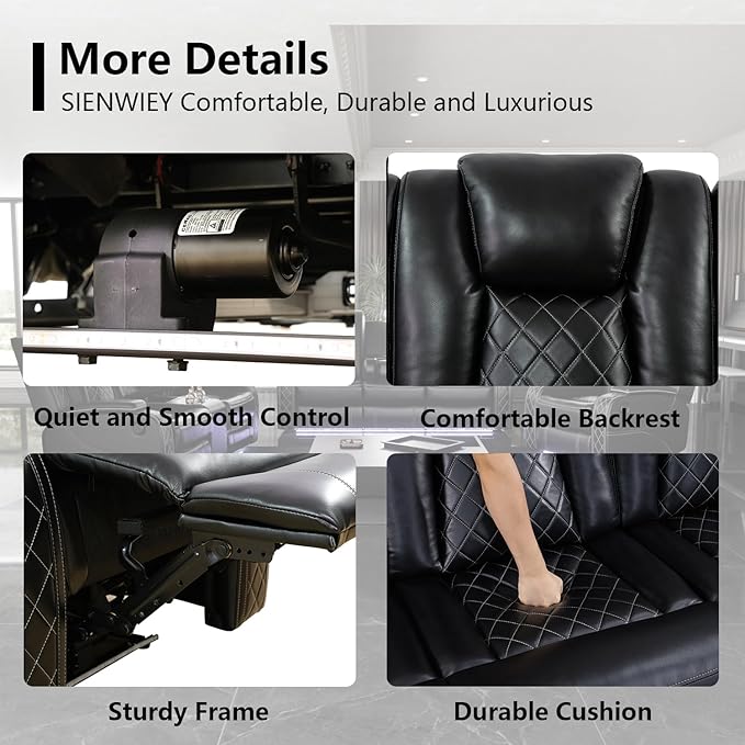 Power Leather Recliner Sofa Set with LED Light,Reclining Sofa and Chair Set with USB,Leather Couch Set for 3 Seater Couch with Coffee Table/Single Recliner 2 PCS for Living Room(Black,3+1)