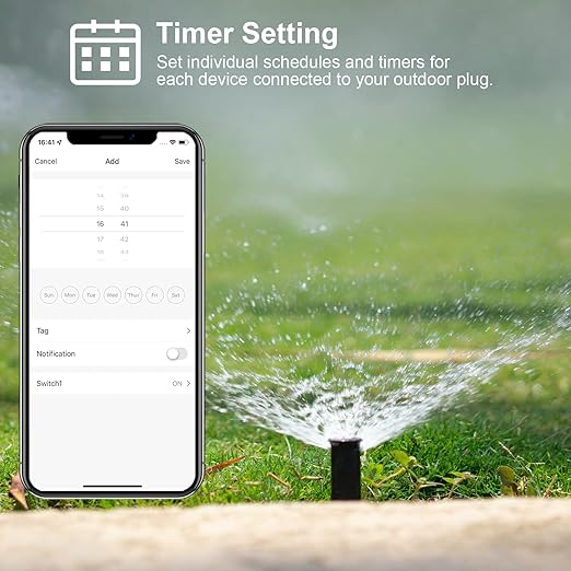 WiFi Outdoor Smart Plug, Smart Plugs That Work with Google Home for Voice Control, Wireless Remote APP Control Smart Outlet Timer with 2 Grounded, No Hub Required, ETL FCC Certified