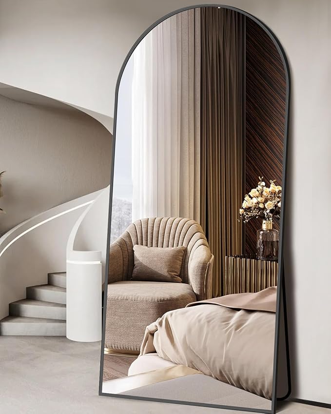 71"x26" Arched Full-Length Mirror with Explosion-Proof HD Glass - Oversized Floor or Wall-Mounted Full Body Mirror for Bedroom, Living Room, and Cloakroom (Black)