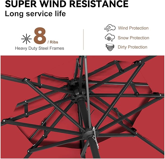 9FT Outdoor Patio Umbrella - 2 Tiers Table Umbrella Waterprool UV Protection, Sombrillas de Patio with Push Button Tilt, Sun Umbrella for Pool, Porch, Garden, Backyard (Red)