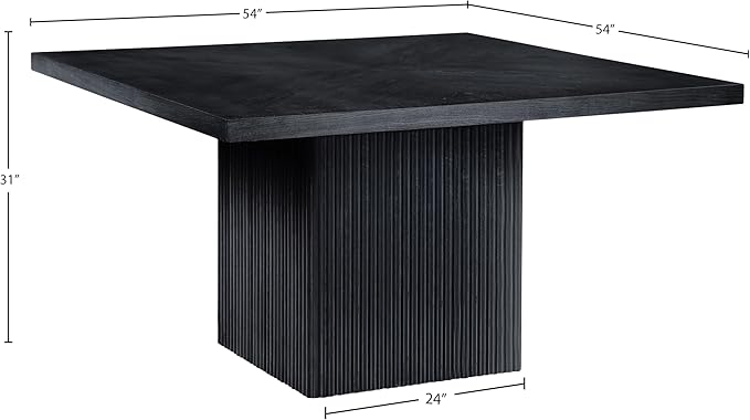 Meridian Furniture 729Black-T Belinda Collection Mid-Century Modern Dining Table, Solid Wood Base, Black Finish Oak Wood Veneer MDF Top, Square Top, Fluted Base, 54" W x 54" D x 31" H, Black