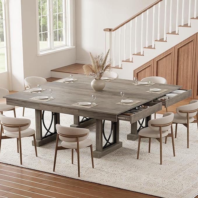 GarveeHome 71-Inch Rectangular Dining Table with Two Drawers, Wooden Kitchen Table w/Large Tabletop & Sturdy Frame, Large Dining Table for 6-8 with Double Pedestal, for Dining Room, Office