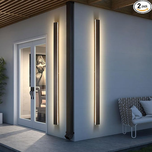Black Outdoor Wall Light,2pack 79inch Modern LED Exterior Light Fixtures Wall Mount,3000K Waterproof Long Outdoor Linear Wall Sconce IP65 Waterproof,Outside Wall Lights for House,Porch