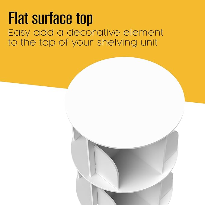 Houseables Rotating Bookshelf, Revolving Bookcase, Spinning Book Shelf, 4 Tier, White, Wood, 360 Degrees Bookshelves, Floor Stand, Rotation Display Tower, Stackable, Round, Turning, for Kids, Children