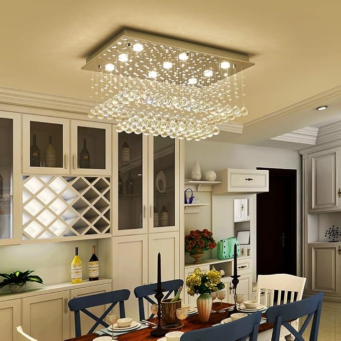 Saint Mossi K9 Crystal Chandelier Light Fixture with 9 Lights and 2-Tier,Modern Flush Mount Ceiling Light Fixtures Modern Chandelier for Bedroom,Dining Room,Livingroom,L32 x W20 x H16