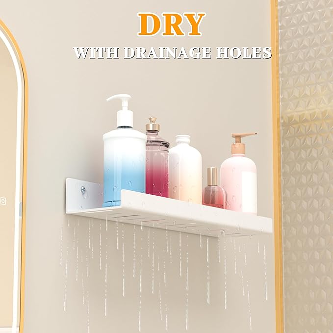 Floating Shelves – Acrylic/PET Wall-Mounted No Drill Storage with Adhesive, Invisible Bathroom & Bedroom Shelving for Kitchen, Living Room, Transparent Decor (White, 2-Piece Set)