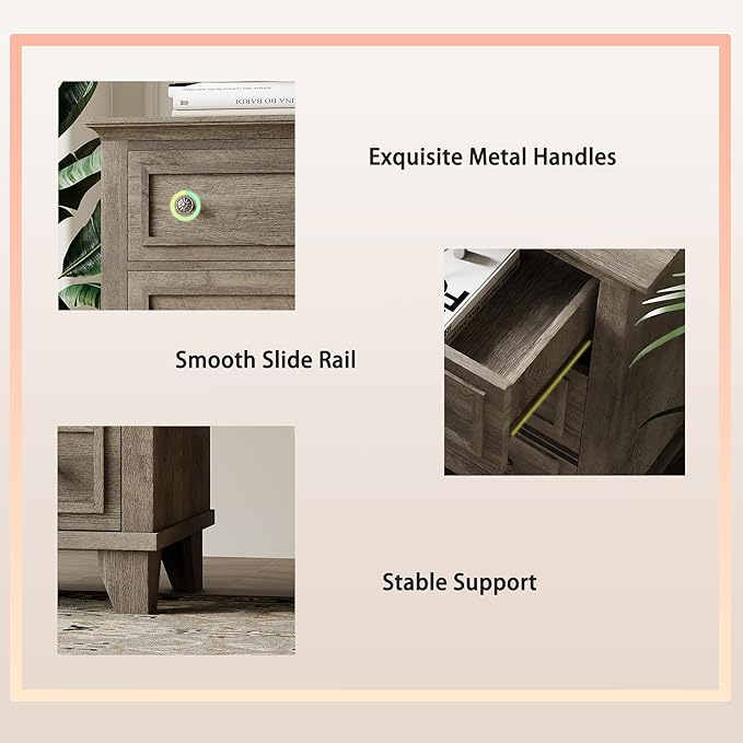 IDEALHOUSE 7 Drawer Dresser, Large Wooden Storage Chest of Drawers with Exquisite Metal Handles, 47" Wide Dresser TV Stand, Drawer Organizer for Bedroom, Living Room, Hallway, Entryway, Grey