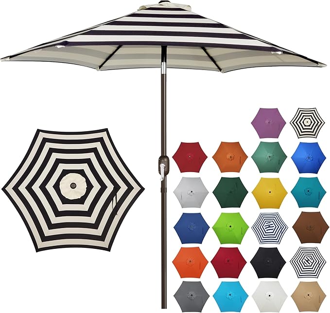 Blissun 7.5 ft Patio Umbrella, Yard Umbrella, Outdoor Market Umbrella with Push Button Tilt Crank, Black & Beige
