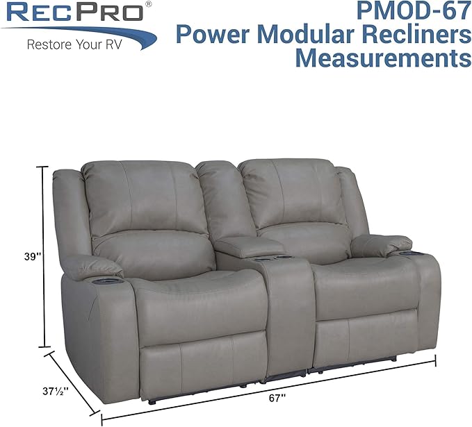 RecPro Charles Powered Double RV Wall Hugger Recliner Sofa | Loveseat | Furniture - Cloth (Oatmeal, 67")