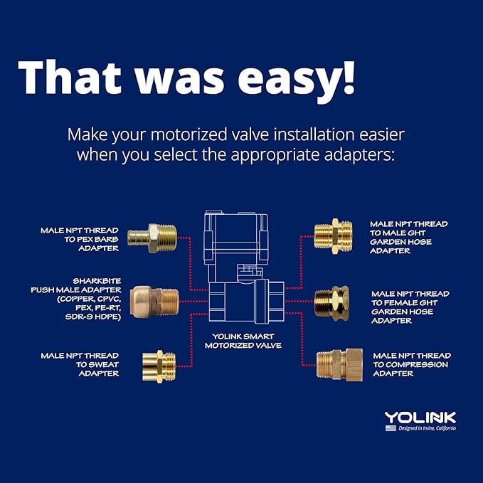 YoLink Wireless Smart Valve Control Kit, NSF Certified 1" Stainless Steel Motorized Valve, Wireless Controller 2, LoRa Long Range, D2D Offline with Leak Sensors, 2 Years Battery Backup