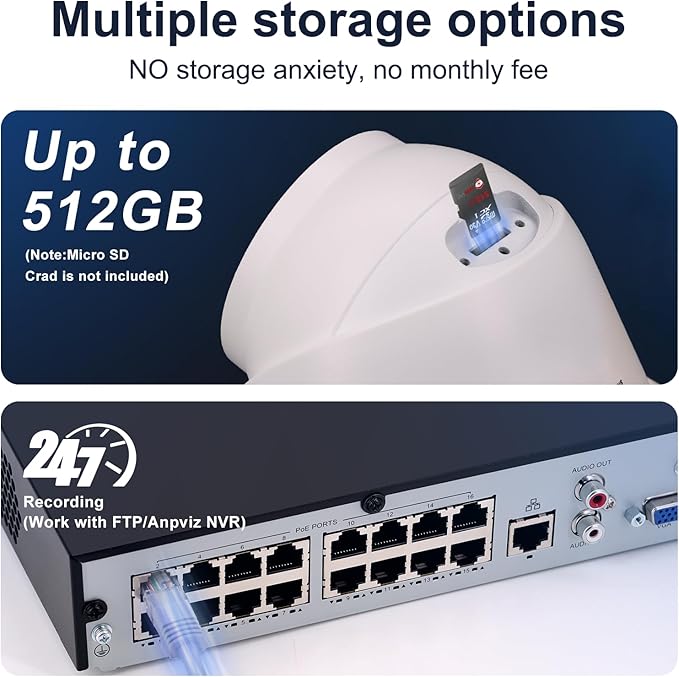 Anpviz 5MP PoE IP Camera, Smart Color Night Vision 100ft, Human & Vehicle Detection,Built-in Mic, 512GB SD Slot, PoE Security Camera Outdoor Indoor, IP66, NDAA Compliant (U Series)