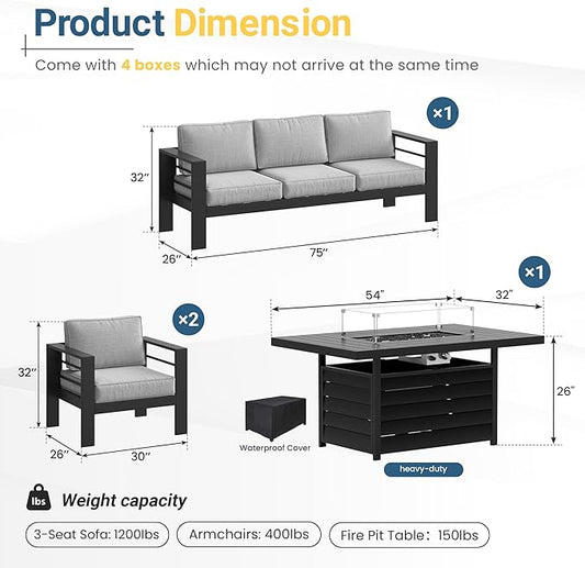 Solaste Aluminum Patio Furniture Set for All Weather, Oversized Metal Outdoor Furniture Set with 27.5" Deep Seating and 3.2" Wide Armrest, Outdoor Patio Conversation Sets with 10" Back Suport Cushion