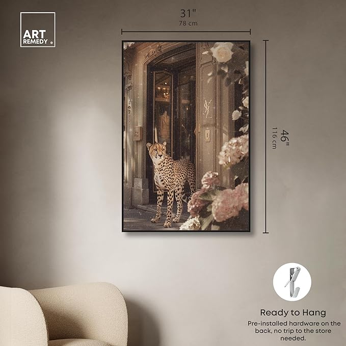 Art Remedy Cheetah at the Store Canvas Fashion Designer Wall Art, Black Frame, 30" x 45"