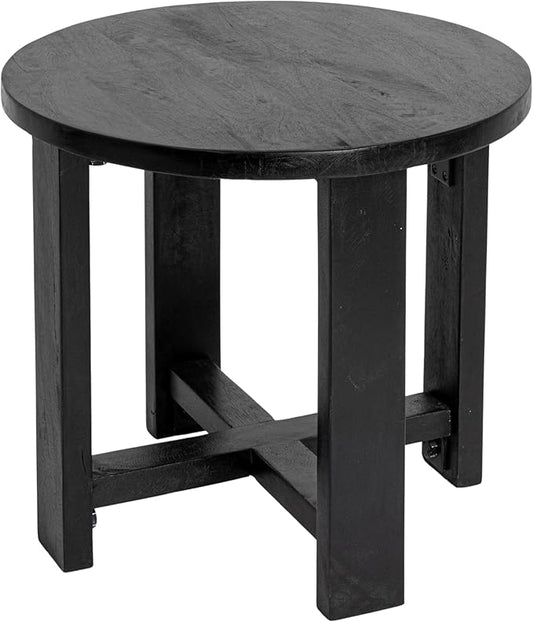 Creative Co-Op Elegant Acacia Trestle Round End Table, Black