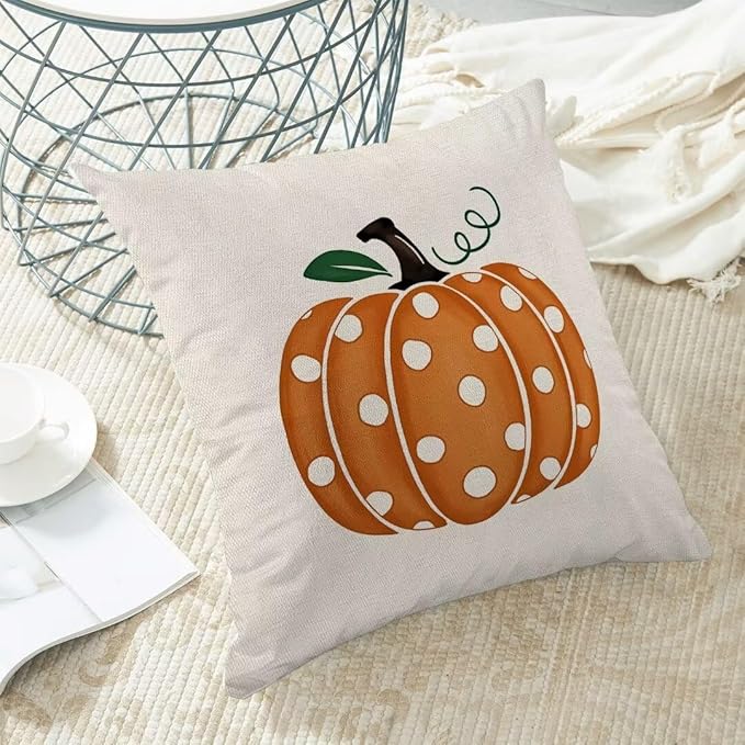 BETGINY Fall Pillow Covers 16 x 16 Inch Set of 2 Polka Dots Pumpkin Throw Pillow Covers Orange Fall Decor Cushion Cases Autumn Thanksgiving Decorative Outdoor Pillows for Sofa Couch Home